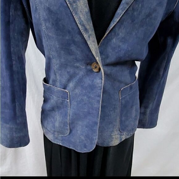 Andrew Marc Blue Leather Blazer Size Small - Picture 3 of 7